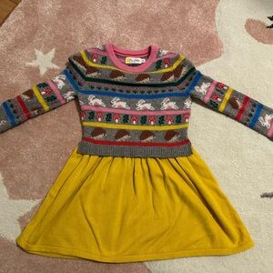 Mini Boden Multicolor Patterned Dress with Yellow Skirt